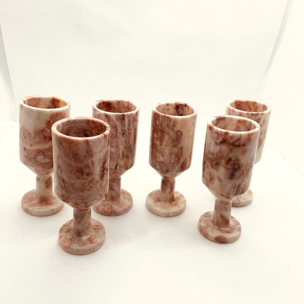 Pink Marble Stemmed Shot Glasses - Set Of 6 - Picture 3 of 4